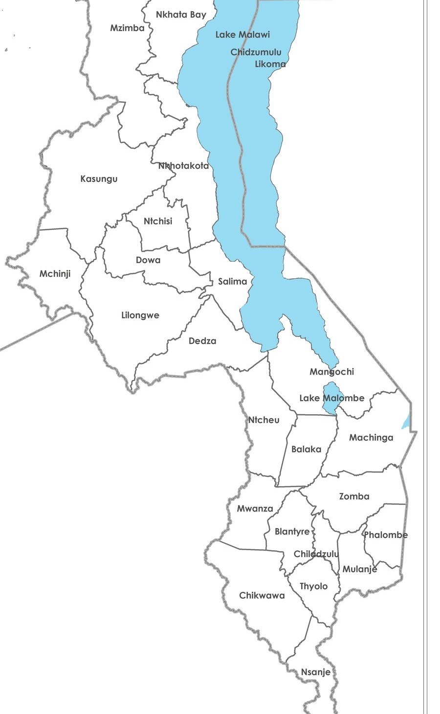 Map of Malawi showing project locations